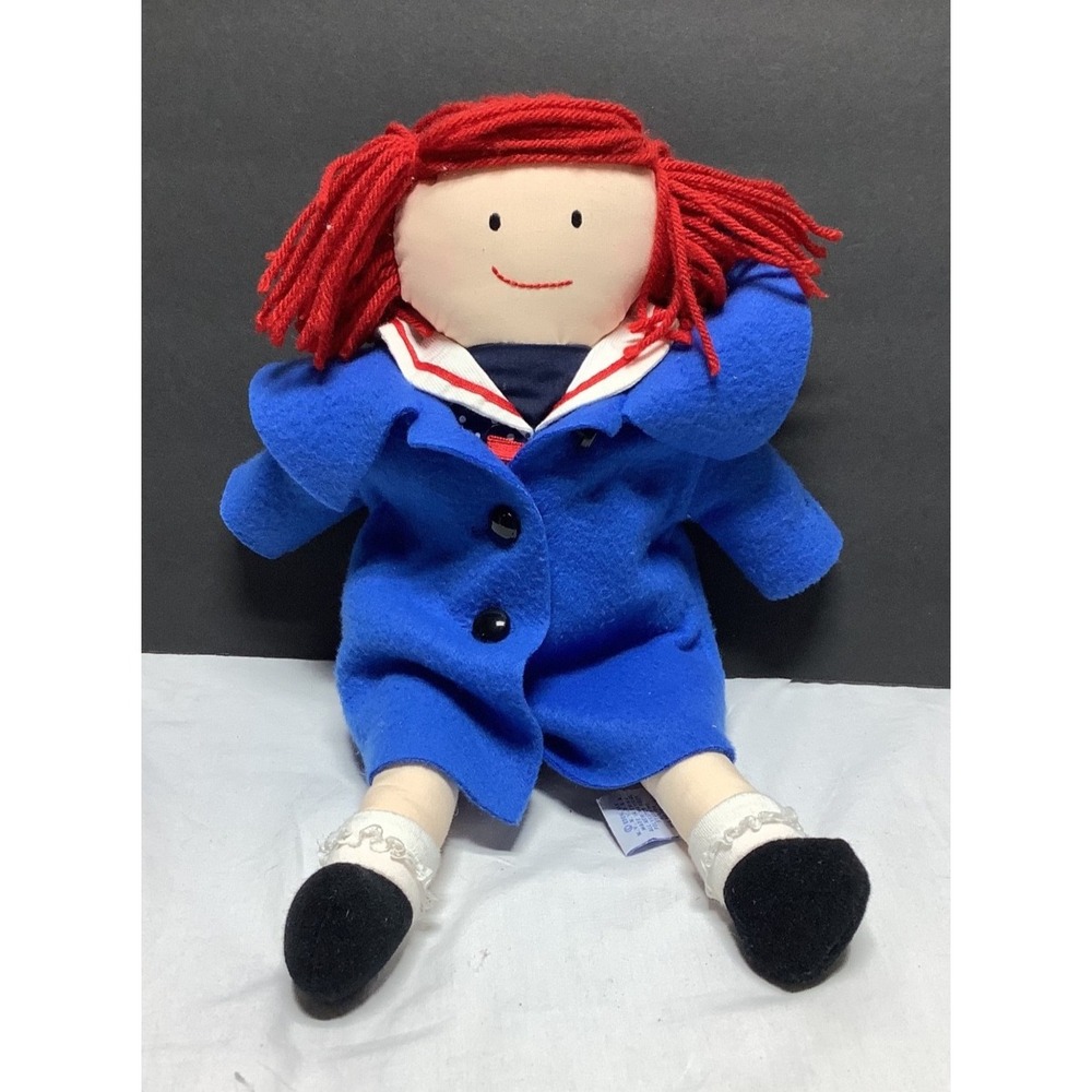 Vintage 1994 Eden Madeline Plush Doll Blue Coat and Red Yarn Hair 15"